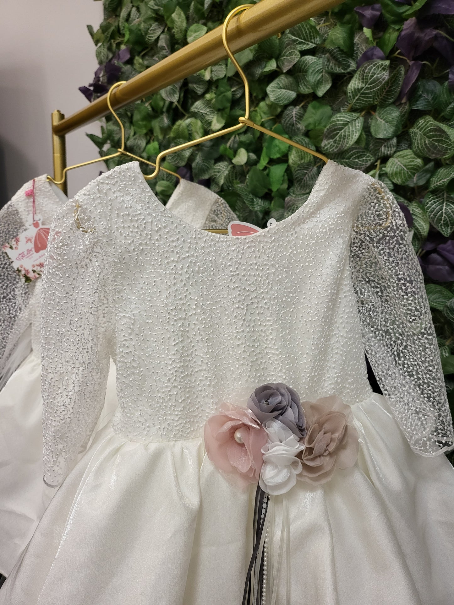 White and Satin Long Sleeve Dress