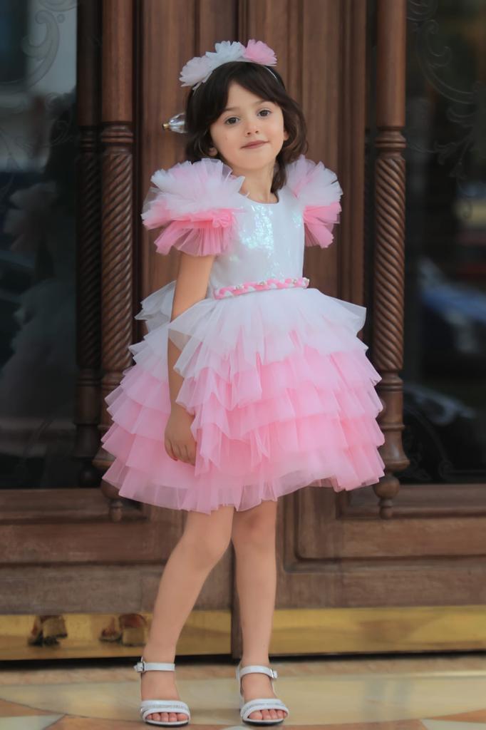 Miss Rain Pink and Sequence Tulle Dress